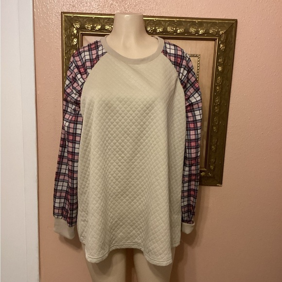 Tan & Plaid Sleeves Sweatshirt Size 2XL - Picture 1 of 8